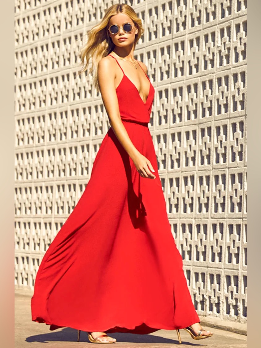Lulus Everything's All Bright Red Backless Maxi Dress